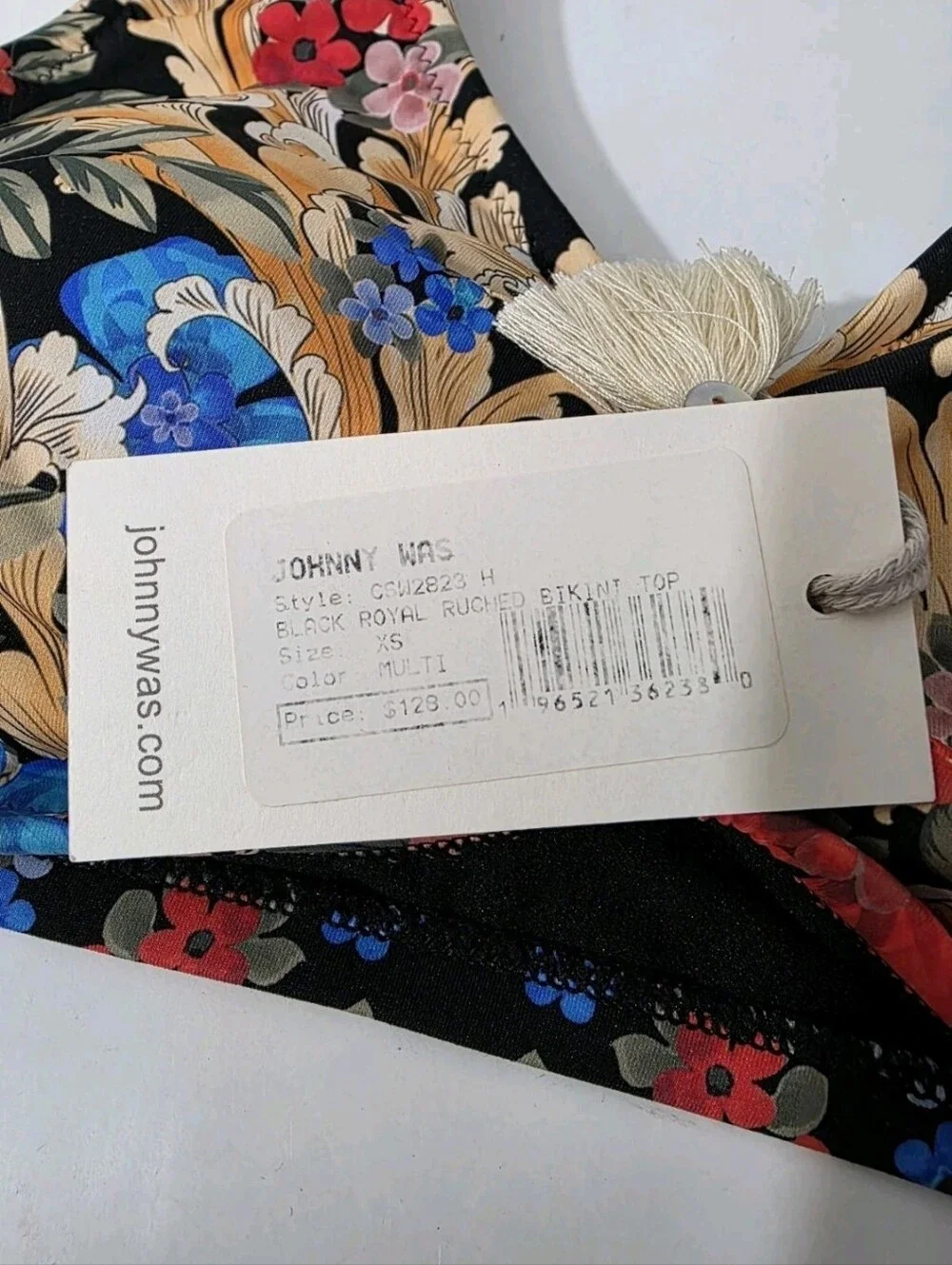 Johnny Was Black Royal Floral Ruched Bikini Top XS